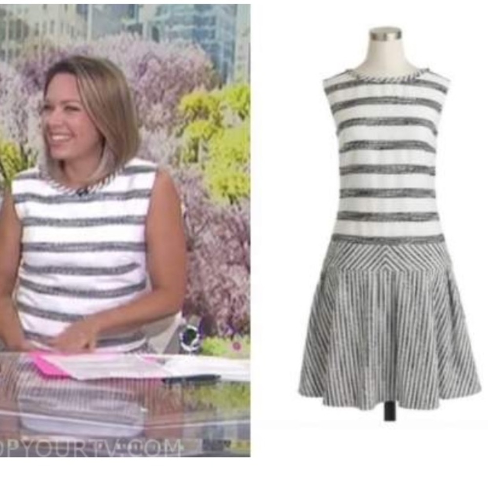 J.Crew Tweed Striped Drop Waist Dress In Navy/White Size 8